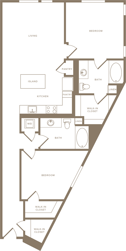 Floor plan for 2 beds, 2 baths, 1243 sqft